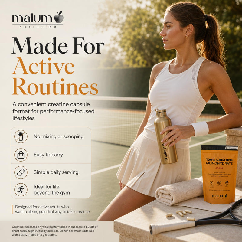 Malum Creatine Monohydrate Capsules 3000mg | (2 Month Supply) 240 High Strength Vegan Capsules | Supports Muscle Strength, Performance & Recovery | Gym & Workout Supplement for Men & Women