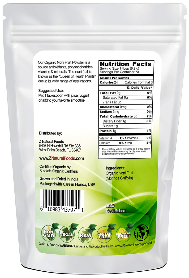 [Australia] - Organic Noni Fruit Powder - Queen of Health Plants Superfood Supplement - Mix in Juice, Drinks, Shakes, Smoothies, Recipes - Raw, Vegan, Non-GMO - 1 lb 1 Pound (Pack of 1) 