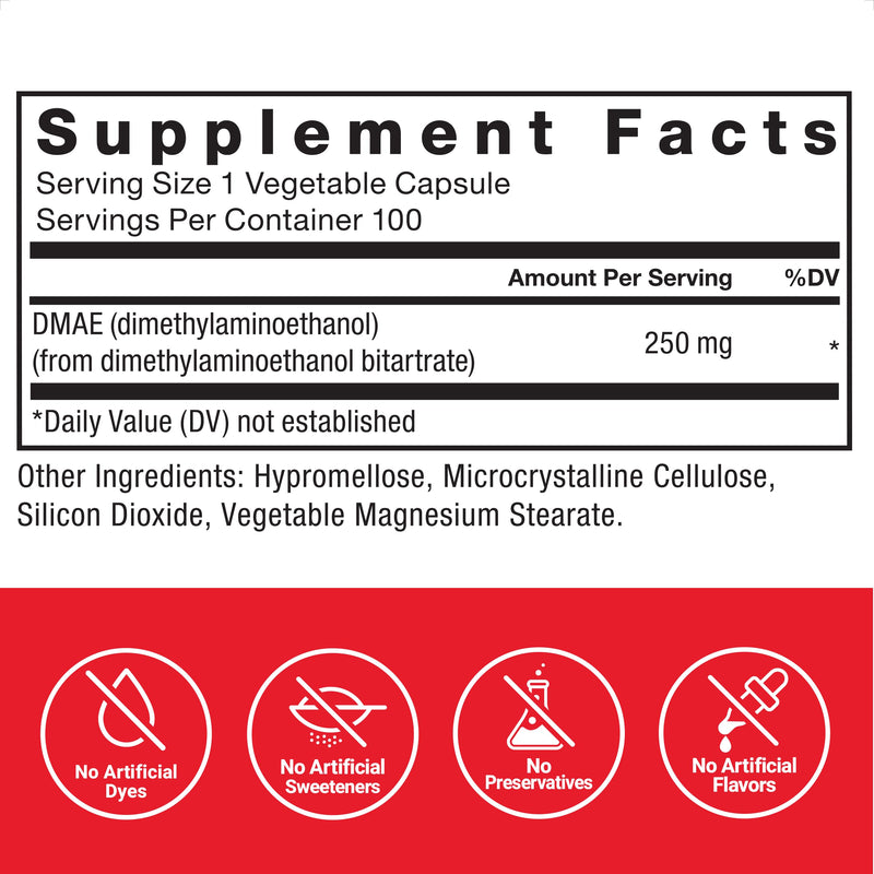 [Australia] - FORCE FACTOR DMAE Supplement for Concentration, Focus, and Healthy Cognitive Function, Brain Supplement & Neurotransmitter Support, Vegan, Non-GMO, 100 Capsules 