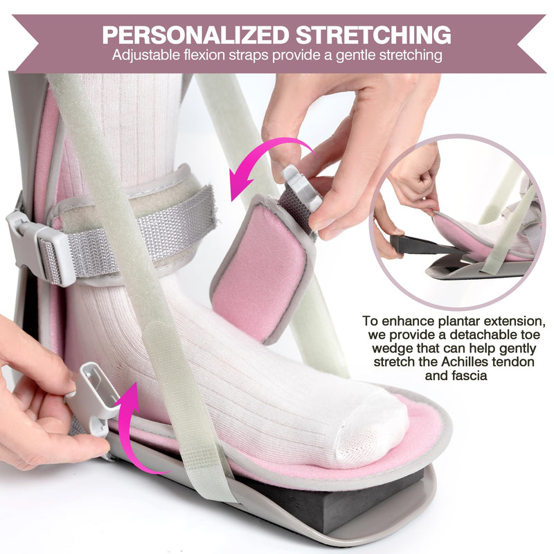 [Australia] - Medibot Sleeping Stretch Boot-Plantar Fasciitis Night Splint Leg Support Brace, Comfortable & Adjustable, Fits Right or Left Foot for Achilles Tendonitis, Heel, Bone Spurs(Grey shell Pink lining M) Medium 