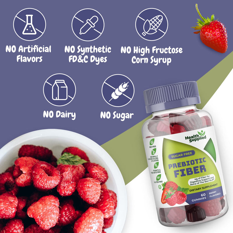 Mixed Berry Flavored Prebiotic Fiber Gummies - Supports Digestive System Through Gut Cleansing and Constipation Relief - Assists with Weight Loss Plan - Great Tasting and Easy to Swallow 60 Count (Pack of 1)