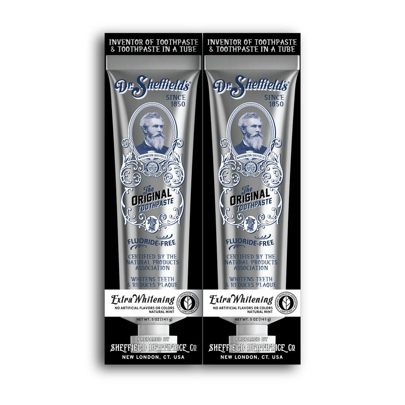 Dr. Sheffield’s Certified Natural Toothpaste (Extra-Whitening) - Great Tasting, Fluoride Free Toothpaste/Freshen Your Breath, Whiten Your Teeth, Reduce Plaque (2-Pack) Extra Whitening Natural Mint