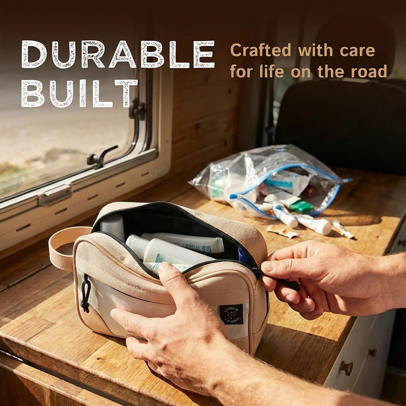 Living in a Bubble Premium Magnetic Bag. Durable Cordura Fabric Travel-Ready Toiletry Pouch for Camping, Traveling, Hiking, Family Trip (Beige) Beige
