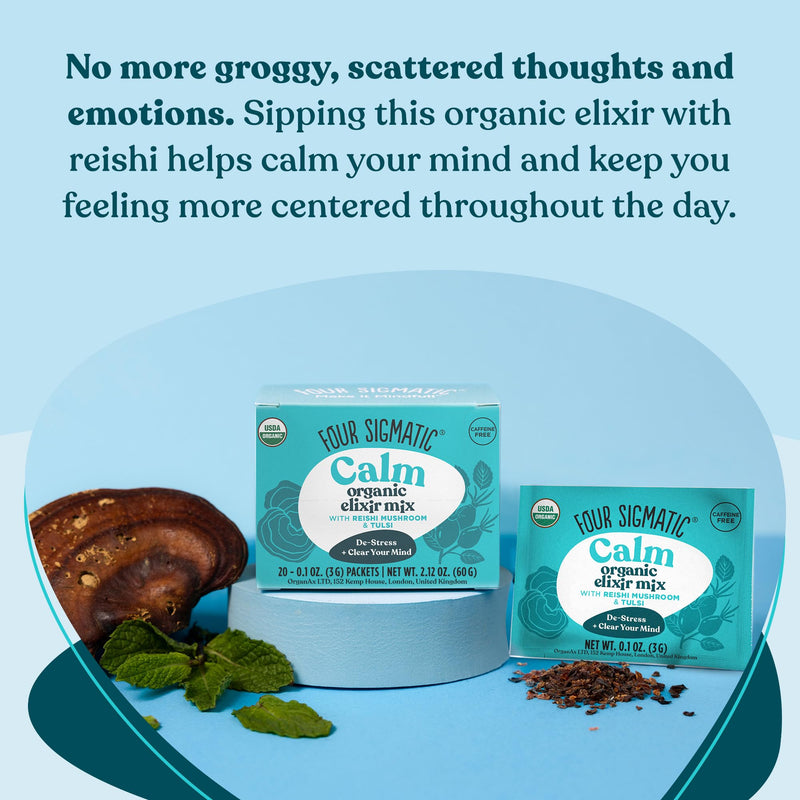 Four Sigmatic Reishi Mushroom Elixir Mix| Coffee Alternative with Organic Reishi Mushroom Powder, Tulsi, Rose Hips & Mint | Support Stress & Sleep | Decaf, Vegan, Gluten-Free & Keto | 20 Packets