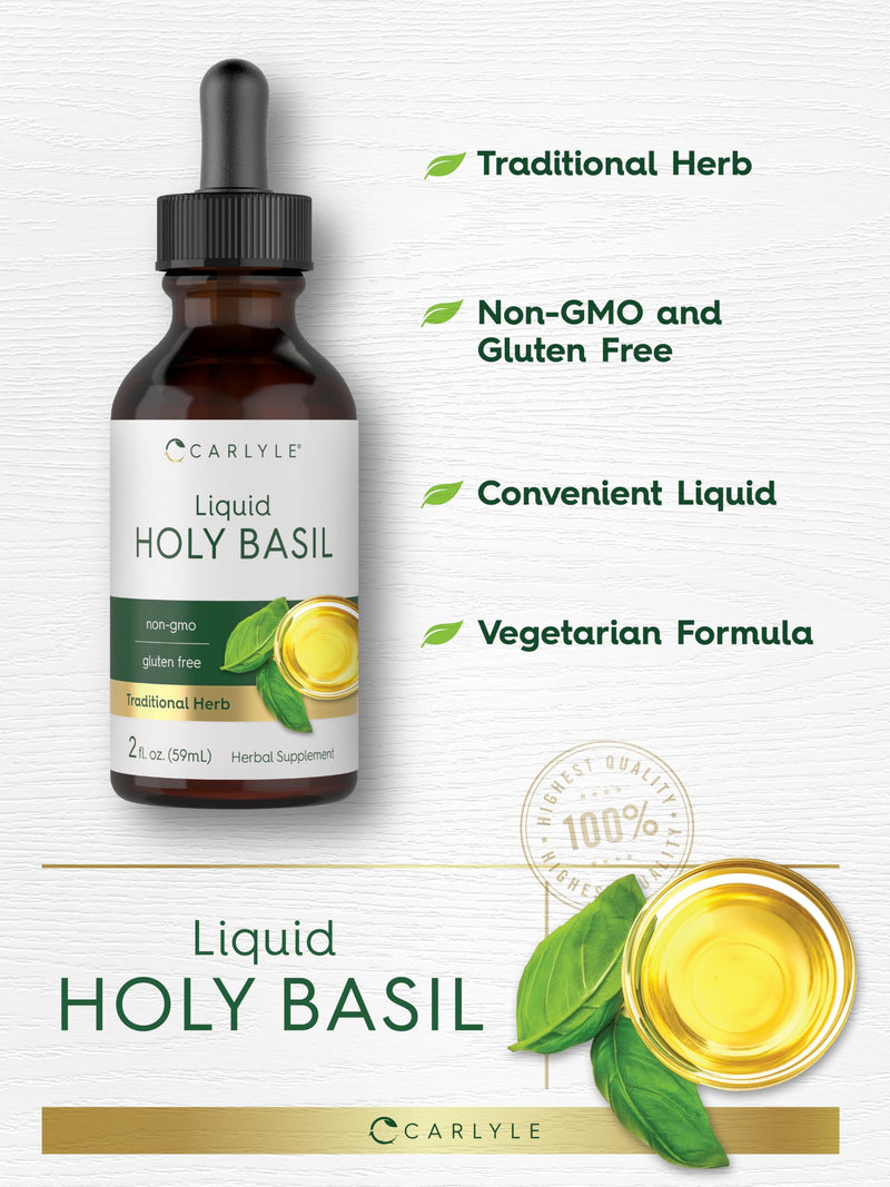 Carlyle Holy Basil Extract Liquid | 2 Fl Oz | Tulsi Herb Tincture | Vegetarian | Non-GMO, Gluten Free Supplement