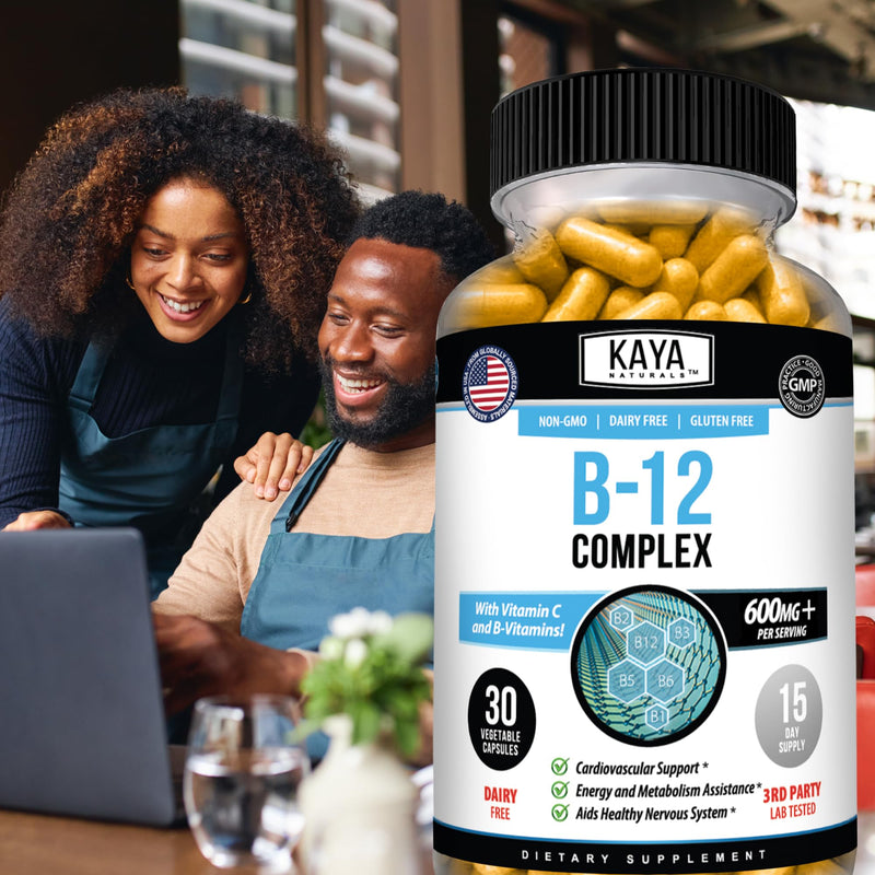 Kaya Naturals B-12 Complex Multivitamin for Women & Men, 30 Count | Energy and Metabolism Booster, With Biotin, Choline, Inositol, Folate and Vitamin C 30 Count (Pack of 1)