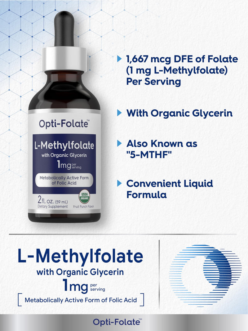 Carlyle L-Methylfolate Drops 1mg | 2 Fl Oz | Liquid Sublingual | Fruit Punch Flavor | Vegetarian, Non-GMO & Supplement