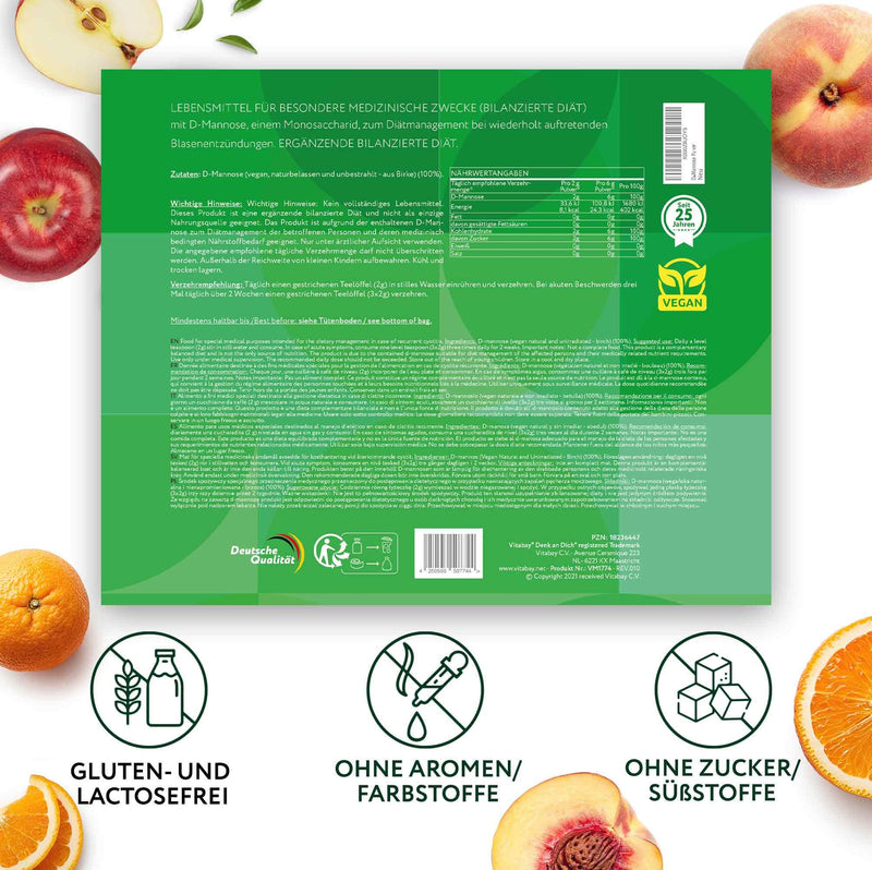 Vitabay D-Mannose Powder from Birch – 200 g – 100% Pure Powder No Additives – Natural Birch Extract – Vegan & Lab Tested in Germany – Approx. 3 Month Supply