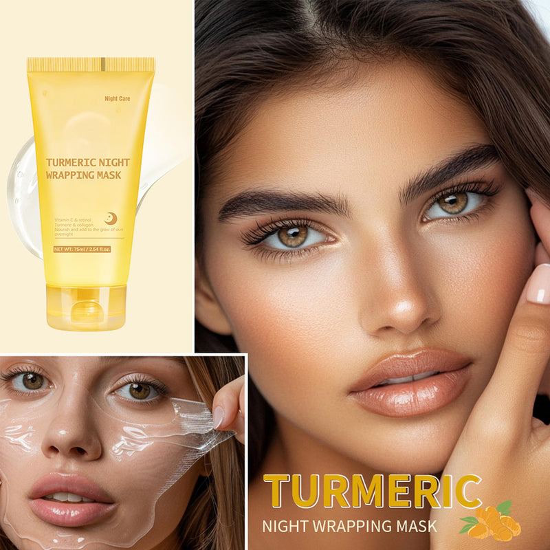 Turmeric Night Wrapping Mask, Peel-Off Face Mask Gel - Rich In Vitamin C & Retinol Long-Lasting Moisturizing & Locks In Moisture, Deep Nourish Turmeric & Collagen Mask, 2.54oz LK Turmeric Night Wrapping Mask