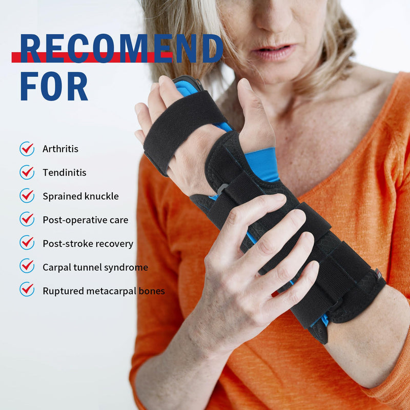 [Australia] - FEATOL Resting Hand Splint Stroke Hand Night Immobilizer with Removable Hand Splints- Pain Relief For Carpel Tunnel, Stroke Recovery, Arthritis, Tendinitis-Functional Support Wrist Finger Brace-Right Hand Medium-For Men and Women Right Hand-Black & Blue 