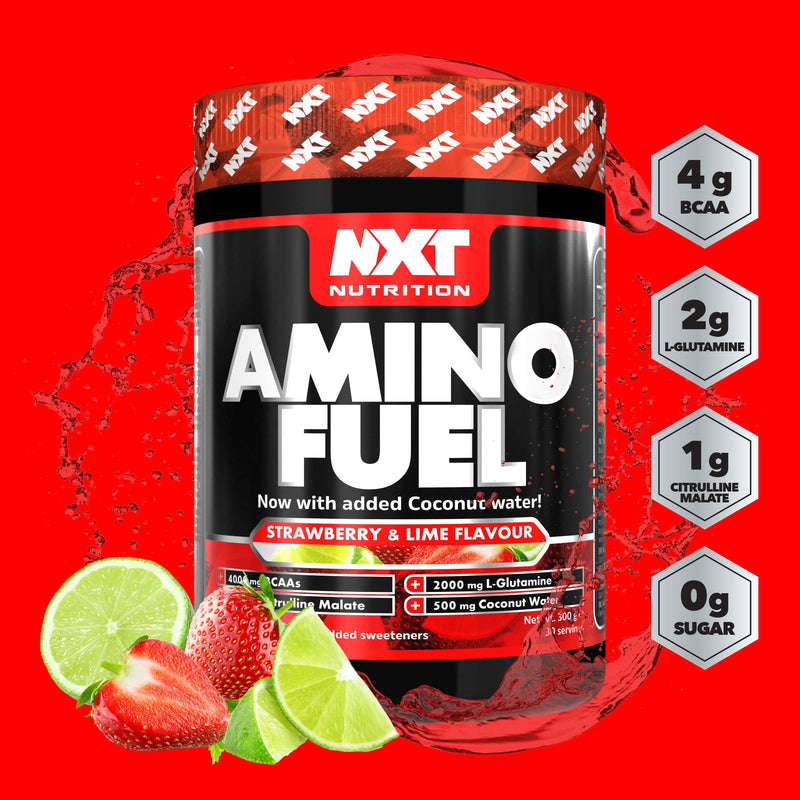 NXT Nutrition Amino Fuel Energy Drink | BCAAs Amino Acids with Beta Alanine, Vitamin D3 and Citrulline Malate – for Performance, Endurance and Energy Support | (Strawberry Lime)