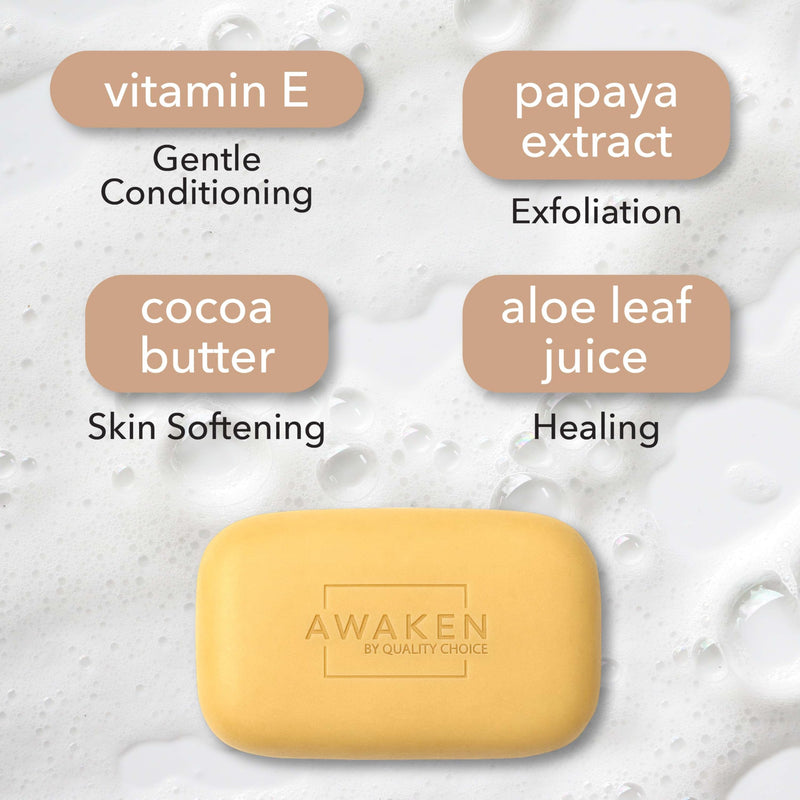 Awaken Cocoa Butter Bar Soap with Vitamin E, Moisturizing Body and Face Cleanser, Gentle Daily Bath Soap with Rich Creamy Lather, Nourishing Skincare Bars 2.13 Ounce (Pack of 2)