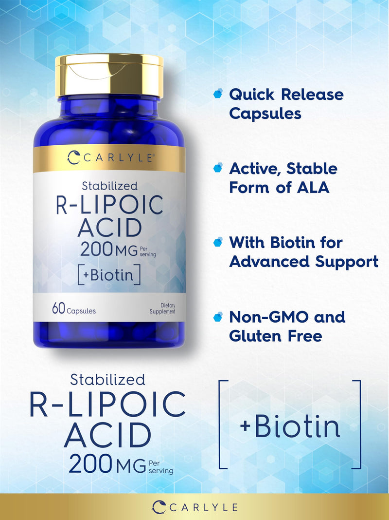 [Australia] - Carlyle R-Lipoic Acid 200mg | 60 Capsules | Stabilized RLA with Biotin | Non-GMO, Gluten Free 