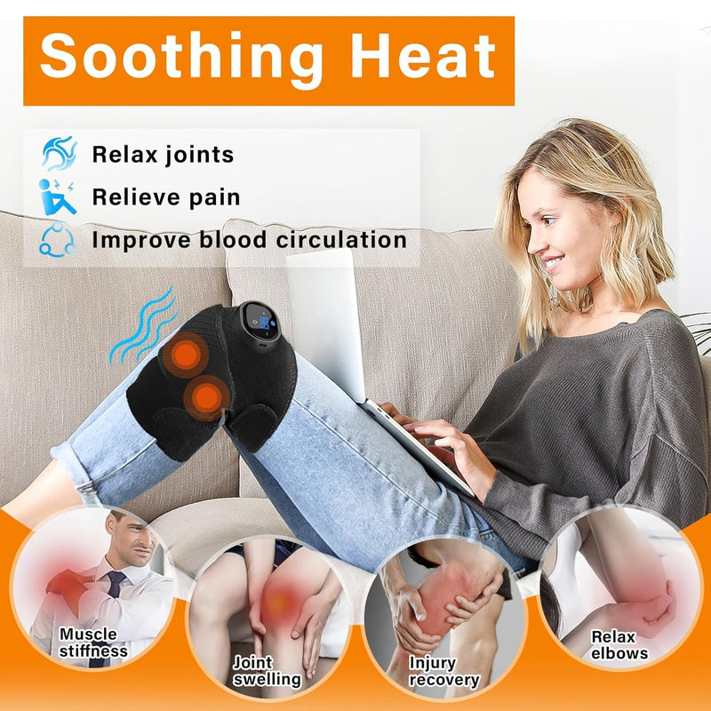 [Australia] - 2-in-1 Arthritis Pain Relief Knee Brace, Heated Knee Support for Arthritis, Knee Heating Pad for Hot or Cold Therapy Keep Warm, Electric Heated Knee Wrap for Pain Relief and Massage 