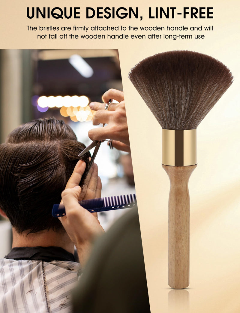 Neck Duster, Large Hair Cutting Neck Duster Brush Long Handle Broken Hair Sweep Brush Soft Neck Face Cleaning Hairbrush Barber Accessories for Salon or Home Use(Wooden)