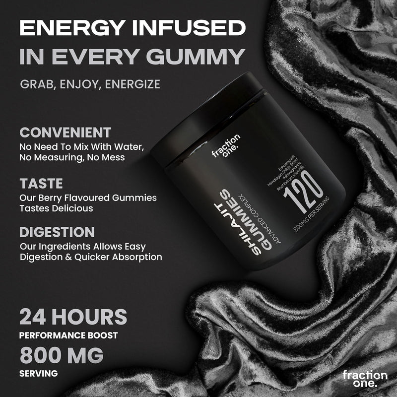 Fraction One Shilajit Gummies - 120 Gummies - with Himalayan Shilajit Extract, Ashwagandha & Vitamin B6 - Daily Wellness Support - Mixed Berry Flavour - Vegan Friendly - 60 Days Supply