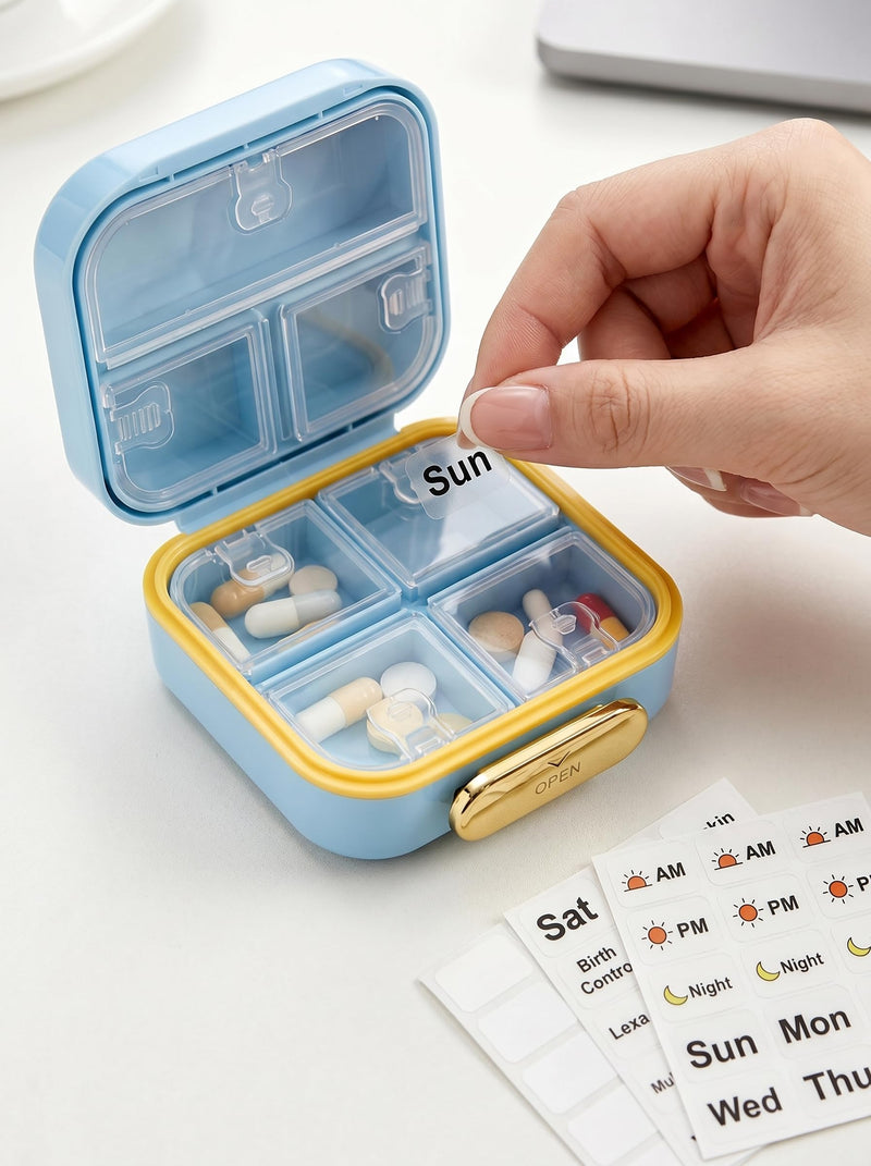 Pill Organizer 2 Times a Day AM PM, 2 Pack 7 Day Travel Pill Case for Purse, Moisture Proof BPA-Free Medicine Box for Vitamins, Fish Oil & Supplements, Hot Pink & Sky Blue