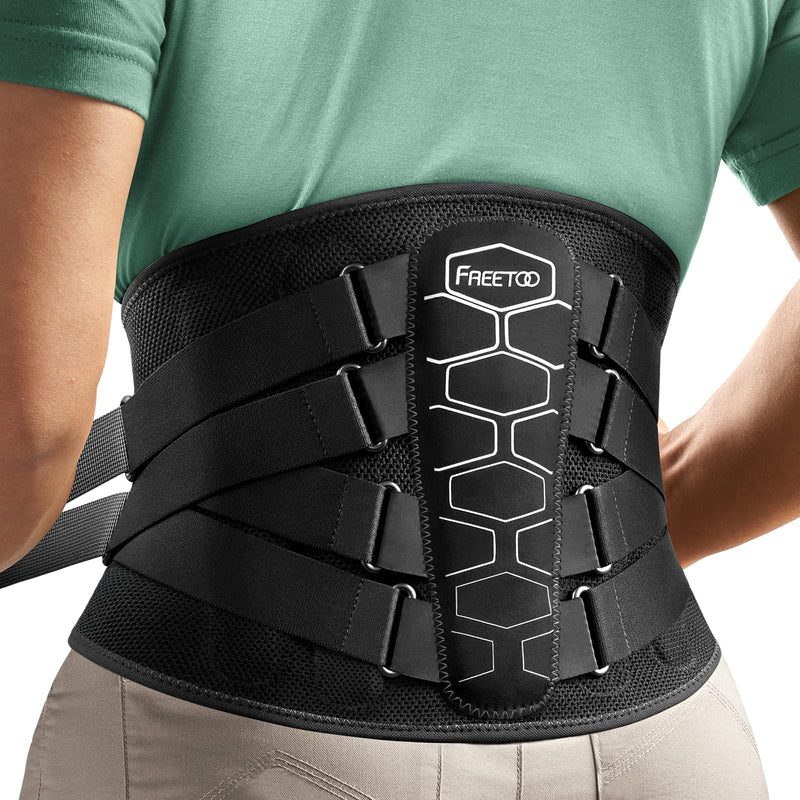 FREETOO Back Brace for Lower Back Pain Relief with Pulley System,Lumbar Support Belt for Men & Women with Lumbar Pad, Ergonomic Design and Soft Breathable 3D Knit Material,for Herniated Disc,Sciatica High Support Large (Waist: 40.5～47.2 Inch)