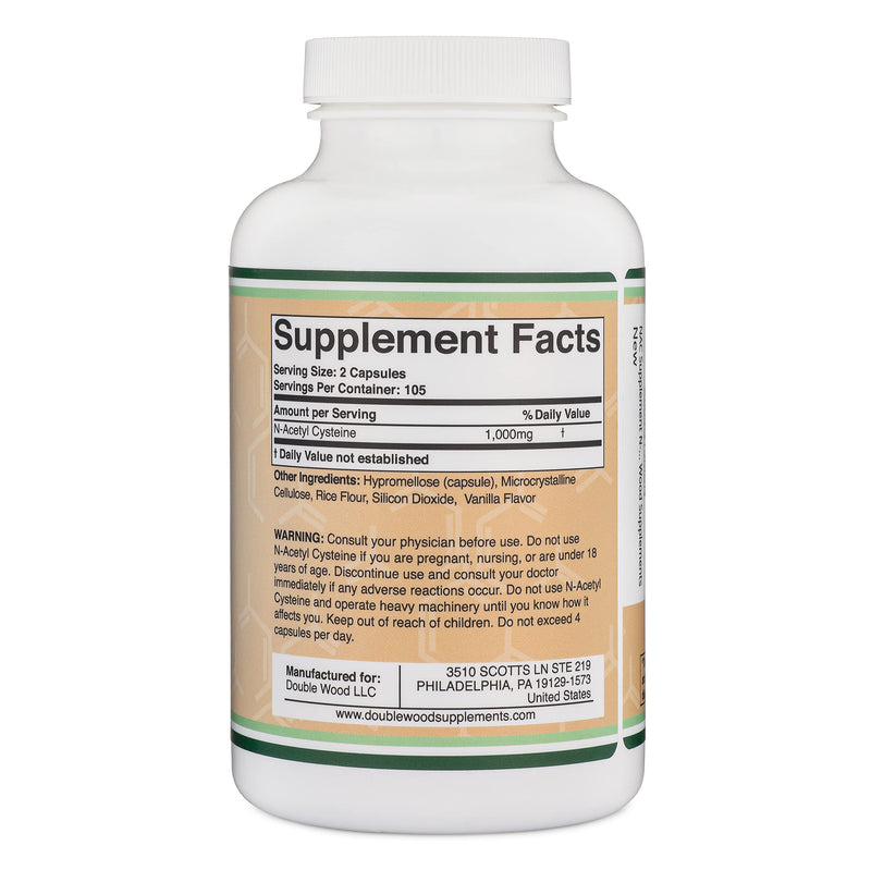 [Australia] - NAC Supplement N-Acetyl Cysteine (1,000mg Per Serving 500mg Per Cap, 210 Capsules) (Third Party Tested) with Odor Masking Technology to Boost Glutathione Levels by Double Wood 