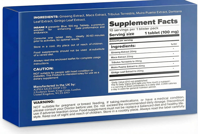 INSANE X - 30 Extra Strong Pills for Men UK - Natural Fast-Acting Ginseng Tablets for Men - for Enhanced Performance