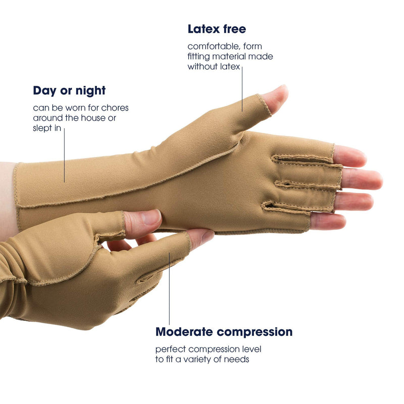 [Australia] - isotoner Women & Men Arthritis Compression Rheumatoid Pain Relief Gloves for joint support with Open/Full finger design Camel Small One Pair of Open Finger Gloves 