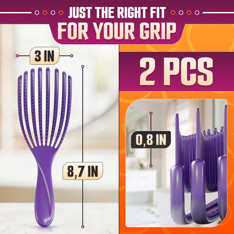 2 Pcs Detangling Curl Brush for Curly Hair Pink & Violet Set – Ergonomic Shell Shape Design and Scalp-Fitting Detangling Brush for Curly Hair and Locks – Easy Tangle Removal Curl Detangler Brushes 2 Pcs Seashell
