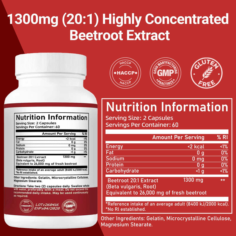 R Organic Beet Root Capsules | 1300mg Beet Root Powder | Nitric Oxide Precursor | Healthy Circulation & Vitality | 120 Vegetarian Capsules | Non-GMO, Gluten Free, Vegan
