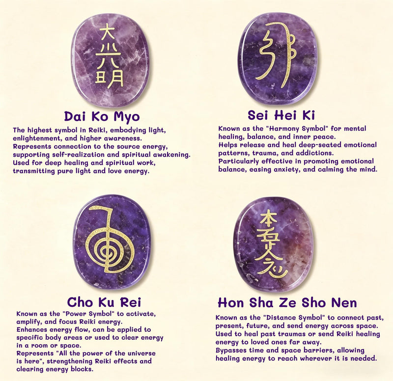 4 Pcs Amethyst Engraved Chakra Stones Healing Crystal Reiki Balancing Palm Stone, 45mm