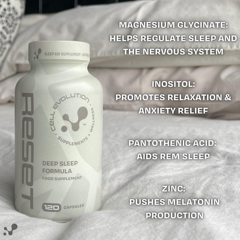 Reset, Sleep Aid Supplement, Magnesium Bisglycinate, Inositol, Pantothenic Acid, Zinc and Vitamin B6, Sleep Supplements for Adults, Deep Sleep, Sleeping Tablets, 60 Capsules