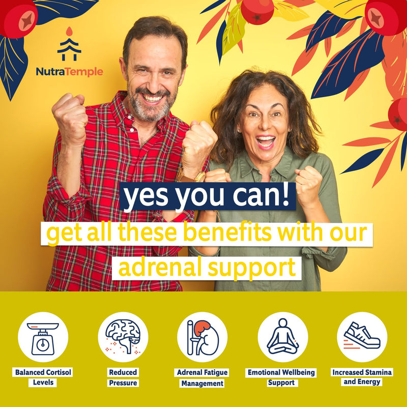 [Australia] - Adrenal Support & Cortisol Manager – Extra Strength Adrenal Fatigue Supplements for Energy, Brain Fog with Ashwagandha, Rhodiola Rosea, L Thyrosine, Holy Basil – 60 NON GMO Pills 