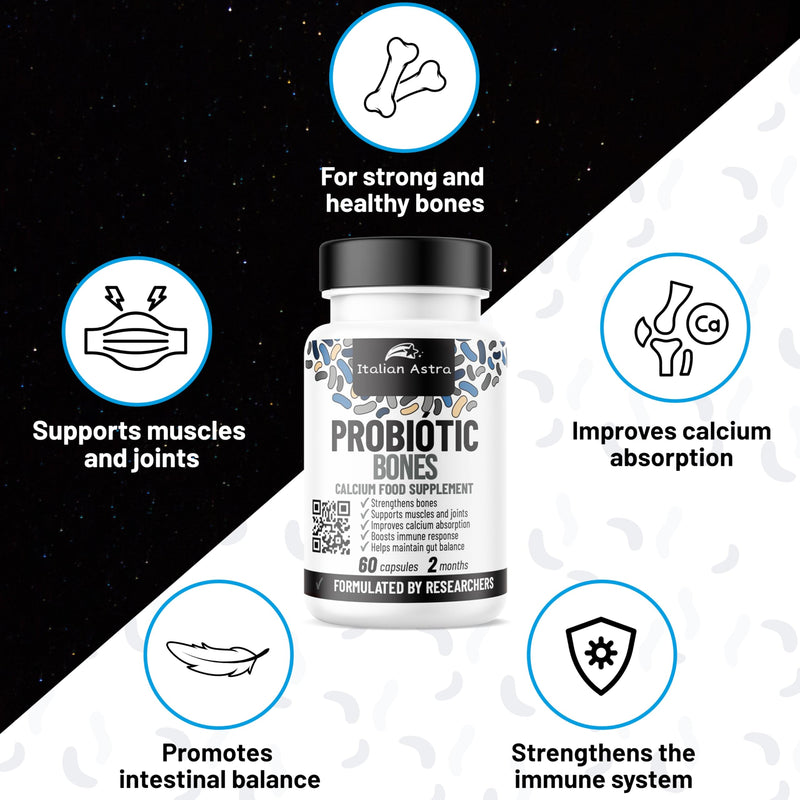 Bones Probiotic, Calcium Supplement with Live Lactic Bacteria, Lactobacillus Reuteri, Calcium, Magnesium, Zinc and Vitamin D3 K2 and C, for Bones, Joints, Muscles, and Intestines
