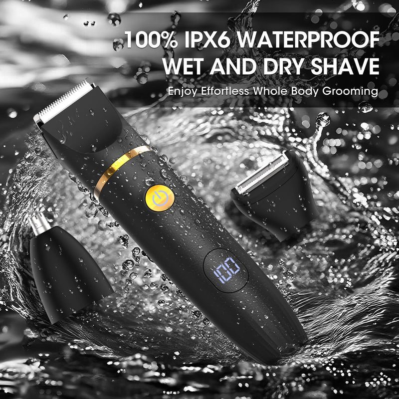 [Australia] - Manscape Body Hair Trimmer for Men: Pubic Hair Trimmer, 3 in 1 Versatile Electric Shaver for Groin,Face,Beard,Nose,Waterproof Body Groomer with Ceramic Blades, Mens Gifts Black-388 