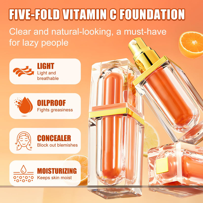 2Pcs Five Vitamin C Face Cream and Conceals, 2025 NEW VC Cream for Face, Fivefold Vitamin C BB Creams, Lightweight Long Lasting