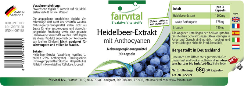 [Australia] - Fairvital | Blueberry extract with anthocyanins - 90 capsules - HIGH DOSE - 25% anthocyanins - VEGAN 