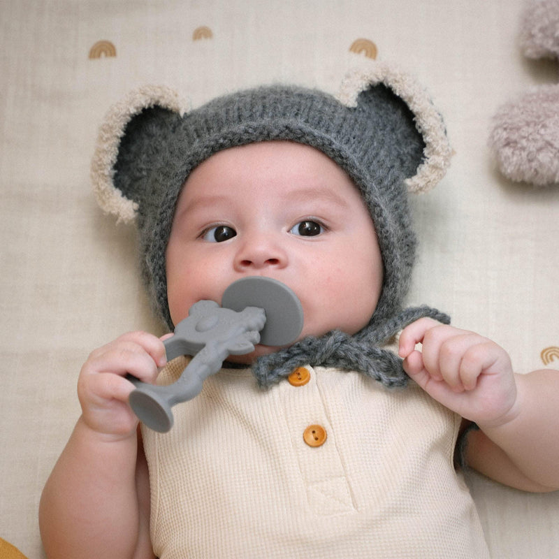 [Australia] - Moonkie Teething Toy, Safe & Easy to Hold BPA Free Silicone Teethers, 360° Baby Toothbrush with Suction Base, Teether Toys Best for Babies 6-12 Months (Koala Warm Taupe) Koala Warm Taupe 1 Pack 