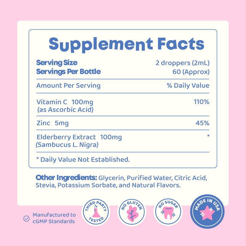 JoySpring Kids Vitamin C Drops, Elderberry, 4 fl oz, 60 Count | Paired with zinc for daily immune wellness, sugar-free liquid, no dyes, family size, easy to add to water or juice 4 Fl Oz (Pack of 1)