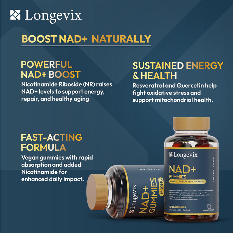 NAD+ Gummies 1050mg – 4-in-1 Booster with NR 300mg + Trans-Resveratrol 250mg + Pure Nicotinamide 250mg + Quercetin-250mg Per Serving – Vegan Sugar-Free – 60 Count (30-Day Supply)