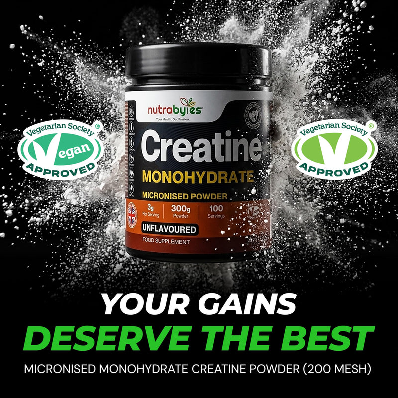 Unflavoured Creatine Monohydrate Powder 300g (100 Servings) | Pure Micronised | 3+ Month Supply | Muscle Growth, Strength & Recovery Supplement for Men & Women | Vegan | Easy to Mix | UK Made