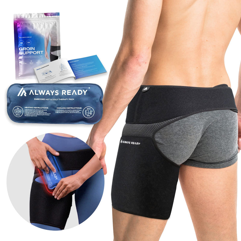 Always Ready Hip Brace for Sciatica Pain Relief with Hot & Cold Gel Pack, SI Belt/Sacroiliac Belt for Hip Pain, Adjustable Compression Wrap for Groin, Thigh, Leg & Hamstring, Men & Women (XS-S) XS-S