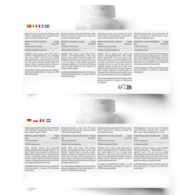 [Australia] - HSN Potassium Citrate 1664 mg (600 mg elemental potassium) per daily dose | 180 vegetable capsules | Potassium contributes to the normal functioning of the nervous system | Non-GMO, vegan, gluten-free 