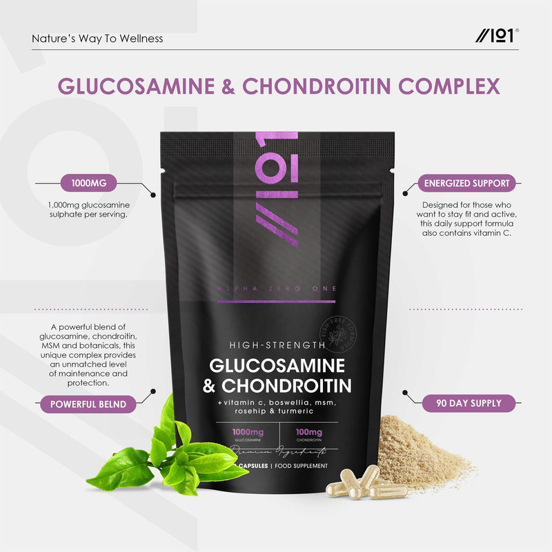Glucosamine & Chondroitin Complex - 180 Capsules - with MSM, Boswellia, Rosehip, Ginger & Turmeric - Made from Pasture Raised, Grass-Fed Bovine - By Alpha01 1 count (Pack of 180)