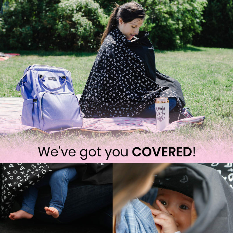 [Australia] - Milky Chic Nursing and Breastfeeding Poncho - Patent Pending 360 Full Coverage Wired Nursing Cover and Apron - Breathable, Soft Cotton - Carseat, Stroller Canopy - Multifunctional Baby Shower Gifts Blackandwhite 