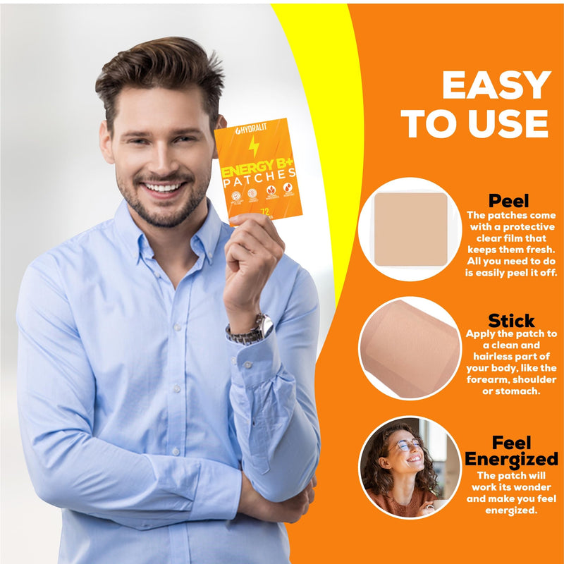 Energy Patch for Adults Men Women Topical Daily Wellness Awake B12 Patches Sustained Natural Ingredients Boost Time-Released Formula Long-Lasting Skin Travel Friendly 72 Pack