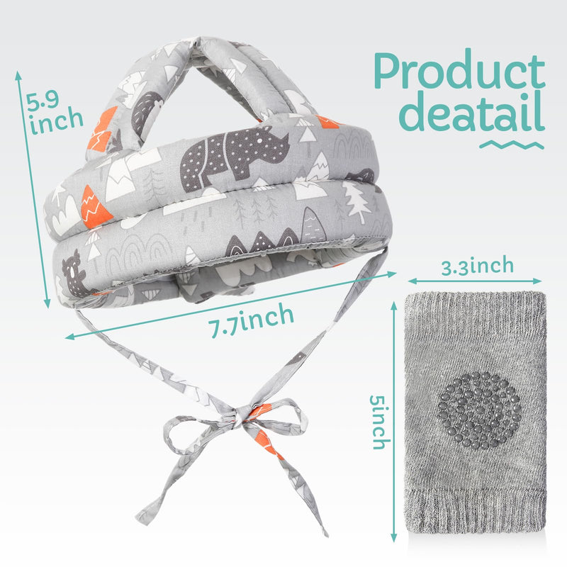 [Australia] - Geyoga 2 Pack Baby Safety Helmet Set, Adjustable Head Protector with Knee Pads, Cushion Bumper for Crawling & Walking(Forest) Forest 