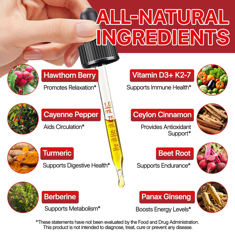 [Australia] - Cayenne Pepper Drops Supplement Liquid 60ml Herbal Supplements Cayenne Pepper Hawthorn Beet Root Turmeric Curcumin, Vitamin K2 & D3 Extract Organic 