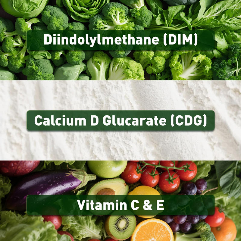 DIM Supplement with Calcium D-Glucarate, Estrogen Supplement for Adults | Hormone Balance & Liver Health Support for Women Men, DIM Calcium D Glucarate with Vitamin C & E, , Sugar-Free, 60 Gummies