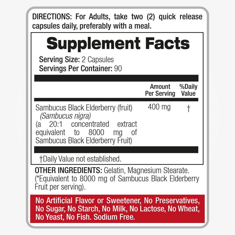 FITO MEDIC'S Lab Elderberry Supplement, Sambucus Black Elderberry, 180 Capsules