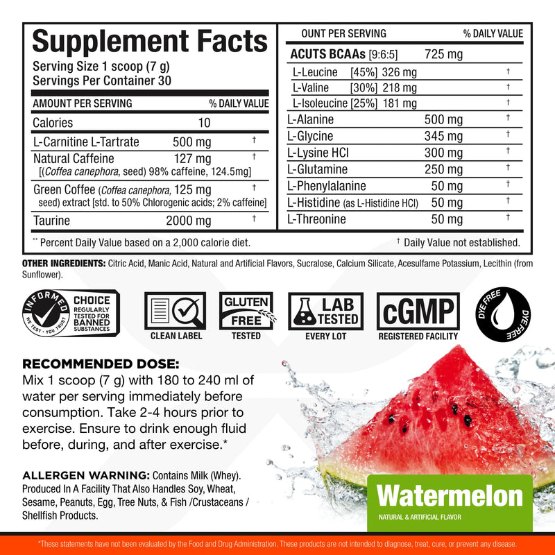 [Australia] - ALLMAX Nutrition AMINOCUTS (ACUTS), Amino-Charged Energy Drink with Taurine, L-Carnitine, Green Coffee Bean Extract, Watermelon, 30 Servings 