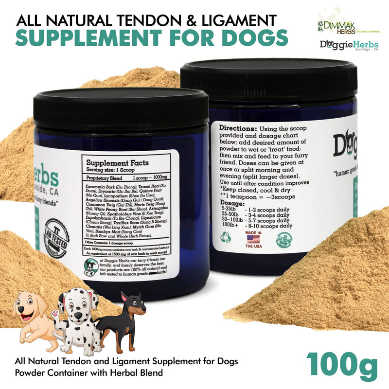 Dog Ligament and Tendon Healing - All Natural Human Grade Dog Tendon and Ligament Supplement – Powder Herbal Blend – 100g by Doggie Herbs - PawsPlanet Australia