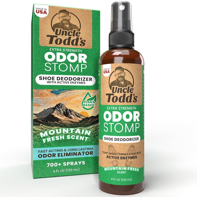 [Australia] - Uncle Todd's Shoe Deodorizer Spray - Proven & Powerful Enzyme Formula Spray for Shoe Odor Elimination in All Footwear (Mountain Fresh) Mountain Fresh 4 Fl Oz (Pack of 1) 